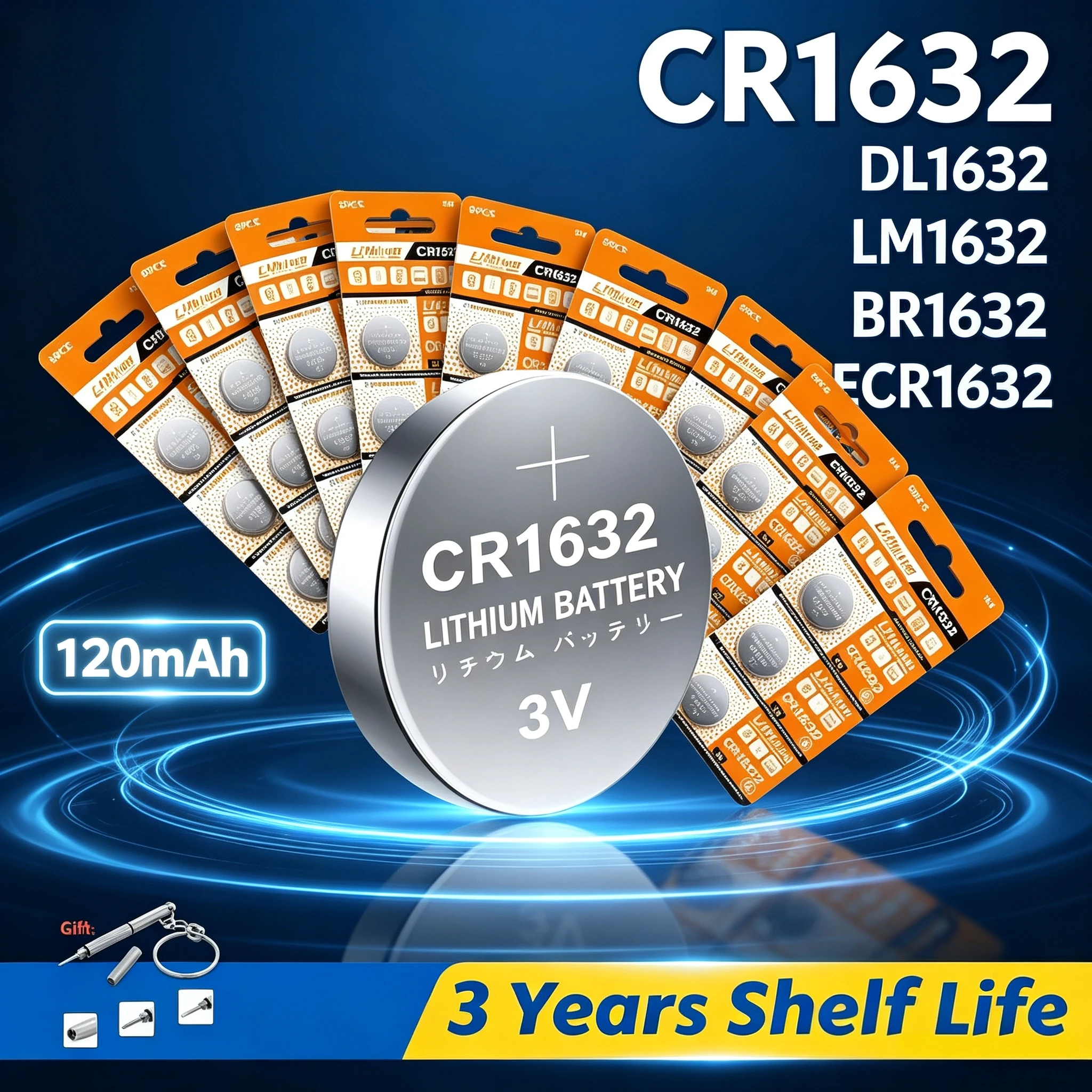 HIGH5-100PCS CR1632 DL1632 Button cell Batteries LM1632 BR1632 ECR1632 3V Lithium Battery for Car Remote Control Electric Alarm