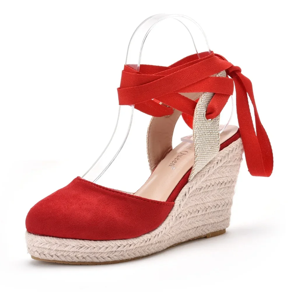 Zapatos de talla grande 34-41 para mujer, sandalias de cuña con plataforma de tacón alto de verano, zapatos informales cómodos con punta cerrada y hebilla en el tobillo