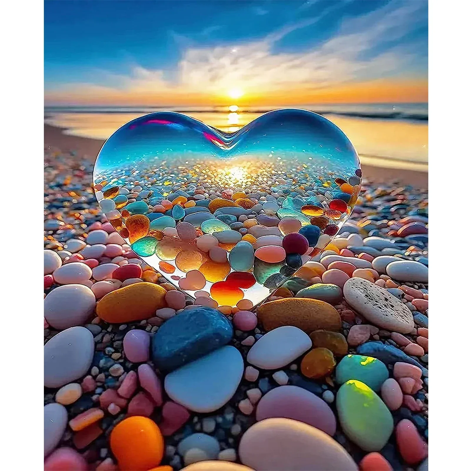 

119274 Paint By Numbers Kit for Adults - Heart Ocean, Acrylic Digital Oil Painting Art on Canvas Wall Decor Gift