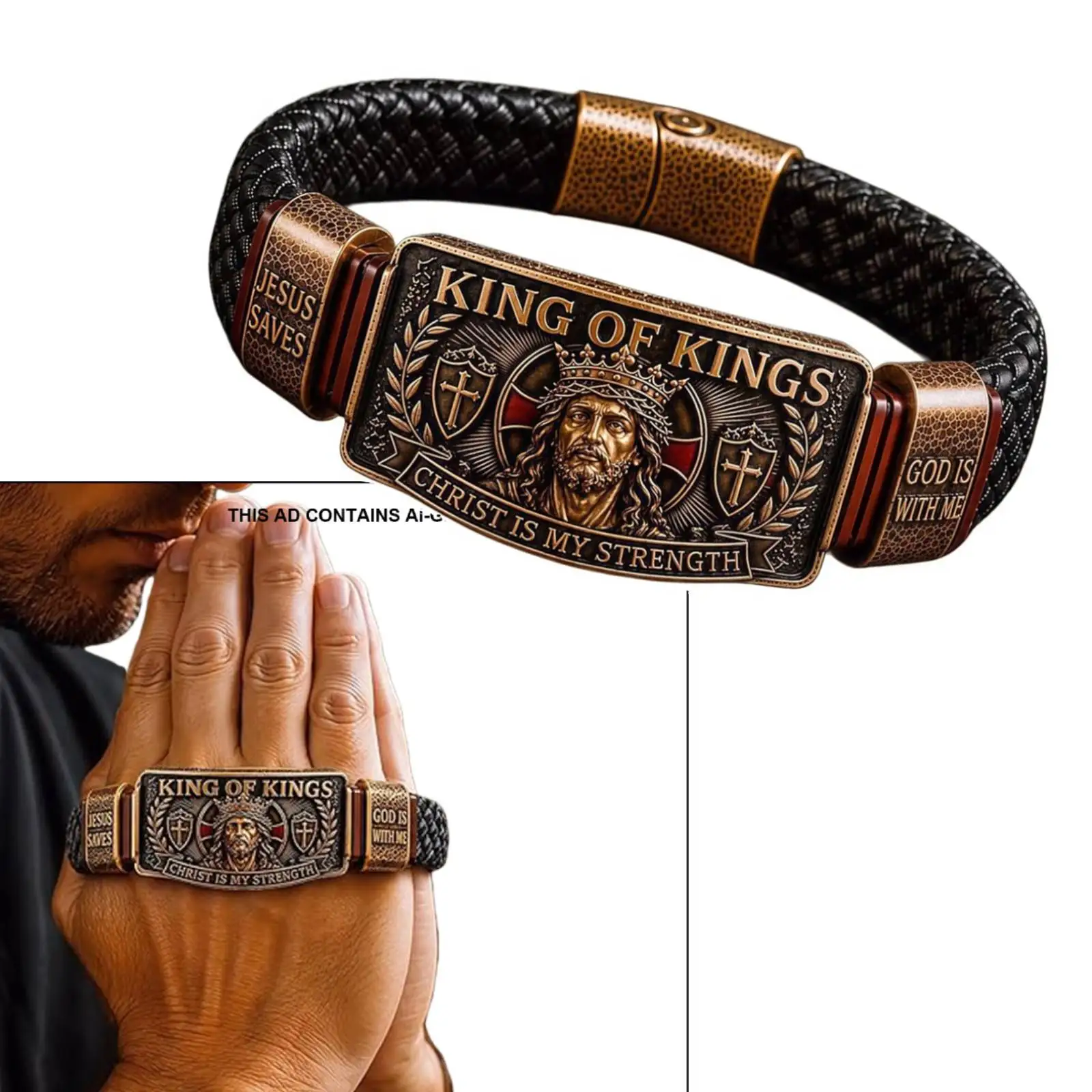 King of Kings Faith Bracelet Multi-Purpose Decorative Faith Bracelet Adjustable Christian Wristband Gift for Men Husband Dad
