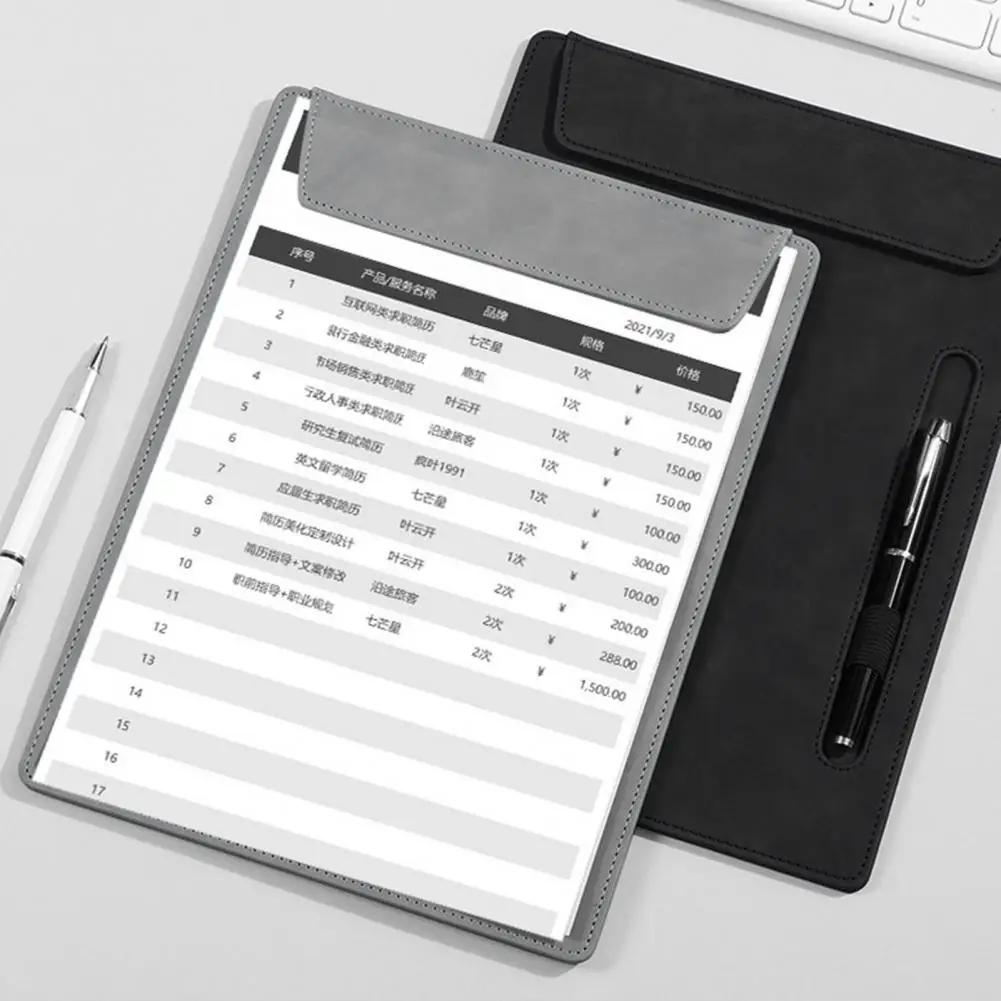 Буфер обмена с крышкой для ручки Профессиональный буфер обмена из искусственной кожи с магнитным зажимом для страниц Держатель для ручек Карман для файлов A4 Письмо для офиса