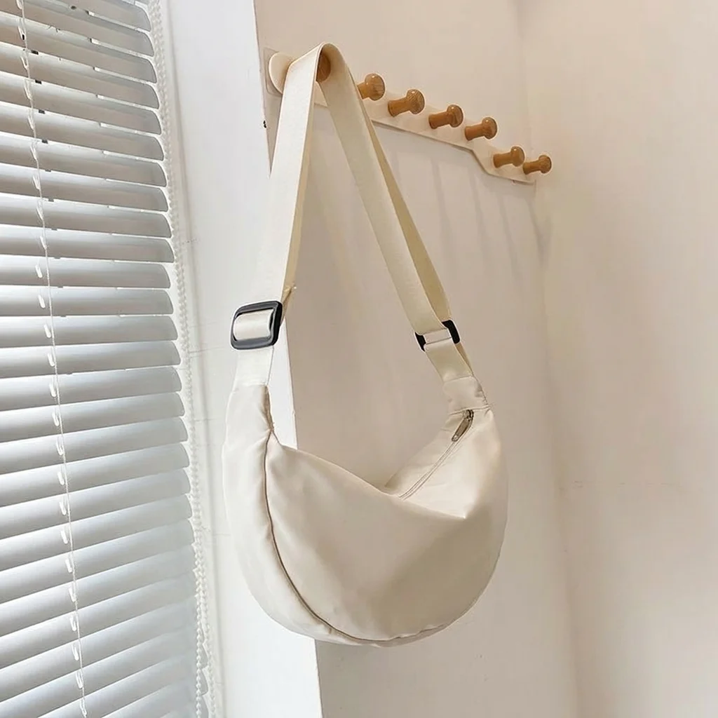 Crescent Bag Women Men Oxford Crossbody Bag Large Capacity Dumpling Bag Solid Shoulder Bag Minimalist Japanese Style Hobo Bag