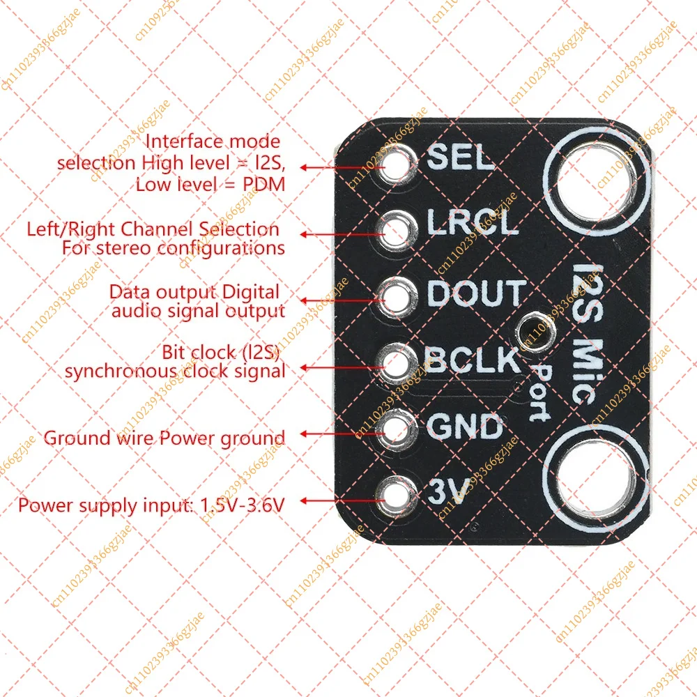 MEMS Microphone Module with Low-Pass Filter, I2S Audio Amp Board DC 1.5V-3.6V for Development