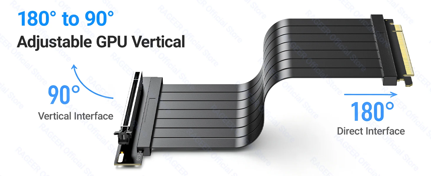 RAGEER PCIE 5.0 X16 Riser-Kabel, ultraflexibles Kabel 180-90 Grad, 128GB/s Grafikkarten-Verlängerungskabel für RTX 5090 15/20CM – Detail 6
