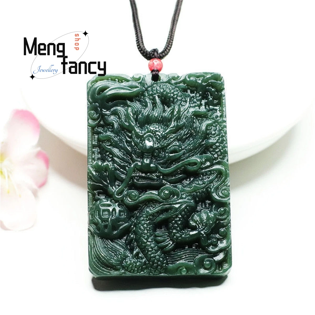 

Natural Hetian Green Jade Double-sided Carving Dragons Phoenixes Auspicious Simple Charm Fashion Luxury Men Women Fine Jewelry