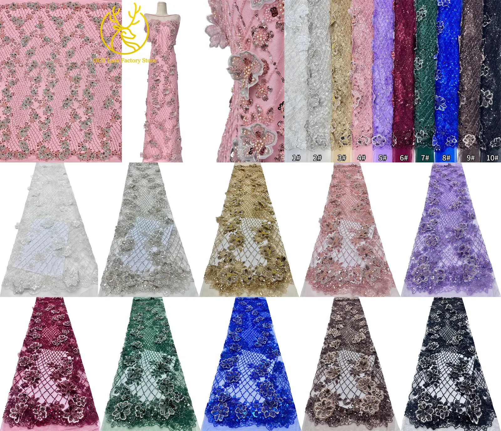 2026 Neuestes Design Traubenroter Afrikanischer Nigerianischer 3D-Perlen-Spitzenstoff Hochwertiges Französisches Pailletten-Netzgewebe für Damen Hochzeits- und Partykleider – Detail 3