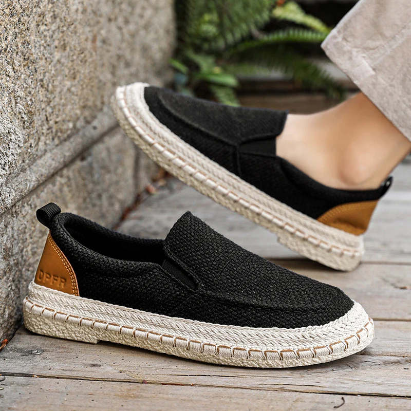 

Men's Canvas Shoes Summer Breathable Lightweight Slip-On Casual Work Shoes Round Toe Rubber Sole Comfortable Low Loafers Men