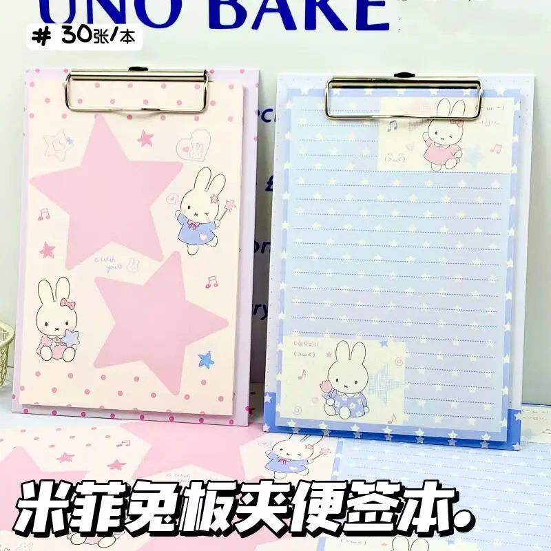 Cute Miffy Rabbit Board Clip Notebook Japanese Cartoon Note Color Page Paper Portable Message Notebook Friend's Birthday Gift