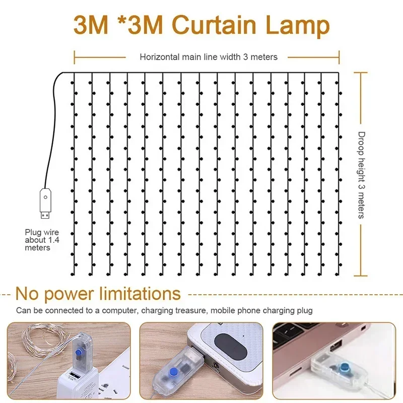 Obrázek 7: USB daleký ovládání LED záclona laso světel víla girlanda vodotěsný lampa pro vánoce svatební domácí večírek ložnice dekorace