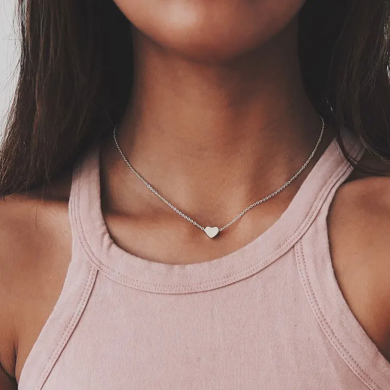 2pcs Gold-color Plus Silver-plated Necklace Ms Simple Style Love Alloy Peach Heart Pendant Hundred Match Collarbone Jewelry image 3