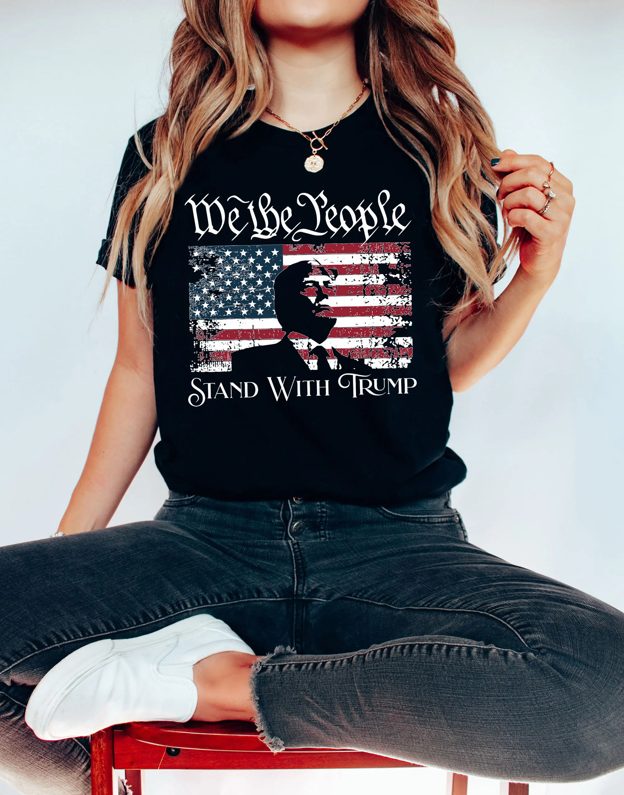 Stand With Trump T shirt USA Election Political Quotes Patriotism Stars and Stripes America