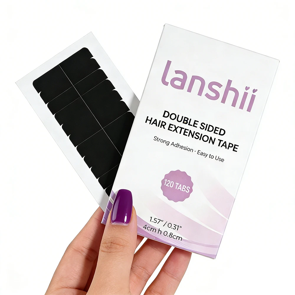 Lanshii Tape-In Hair Extension Tape Replacement Tabs – 120 Double-Sided Waterproof Tabs 4x0.8cm, Invisible & Strong Hold