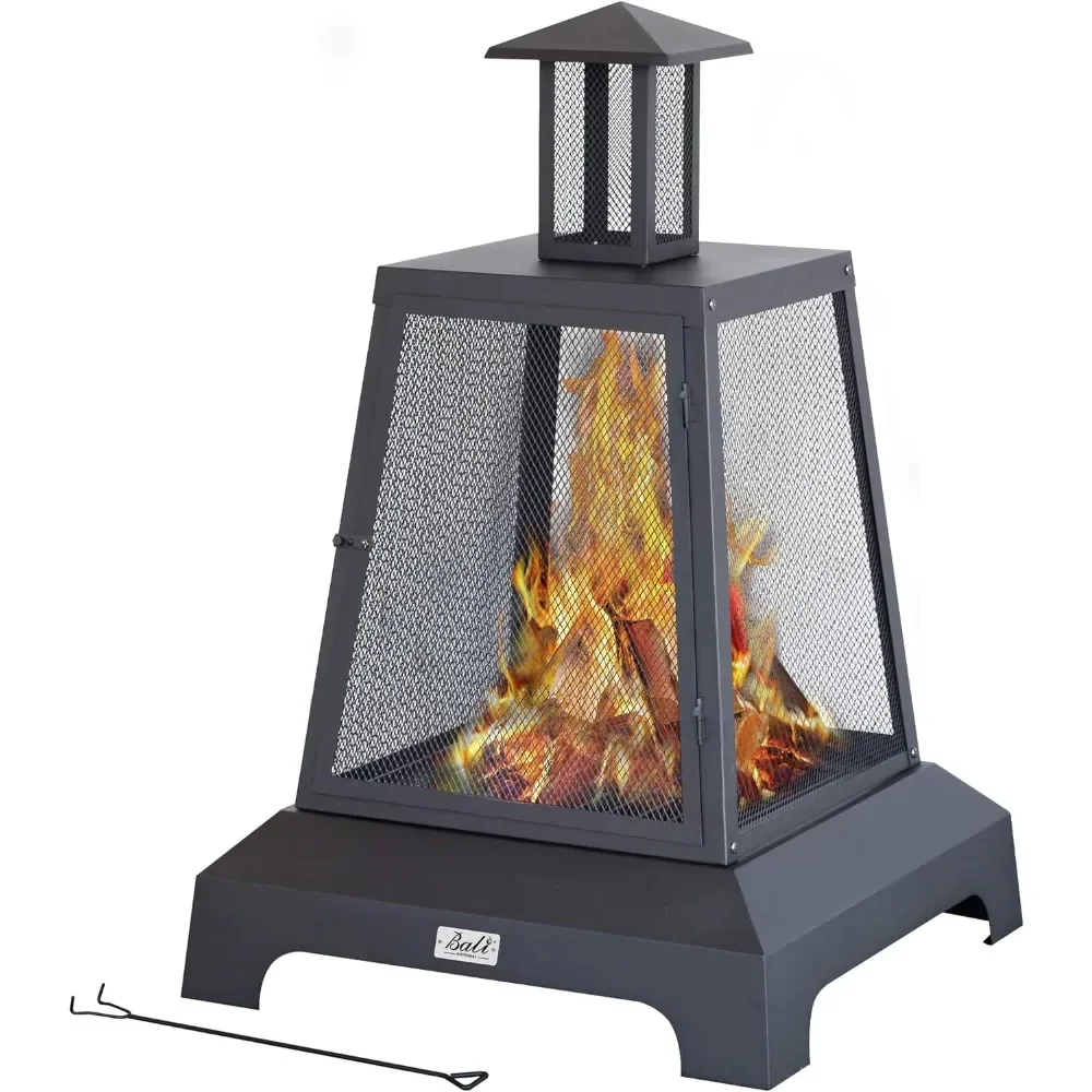 

Chimenea Fireplace Outdoor Fireplace Fire Pit Wood Burning Pit Patio Square Iron Pit 27.5" Large Pits Poker