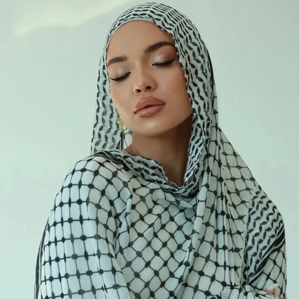 70X180CM High Quality Printed Chiffon Scarf Hot Sale Arab Keffiyeh Pattern Hijab Headscarf Muslim Women Long Shawl Wraps Factory