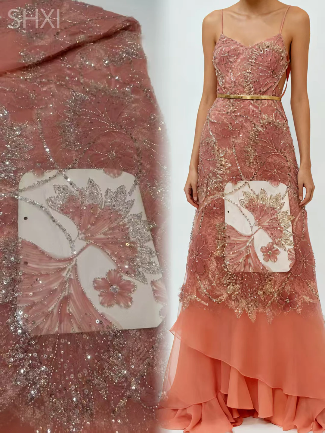 

Allover Sequins Beaded Lace Fabric with 3D Texture Stretch, JIT Fast Delivery for Custom Bridal Wedding and Prom Dress