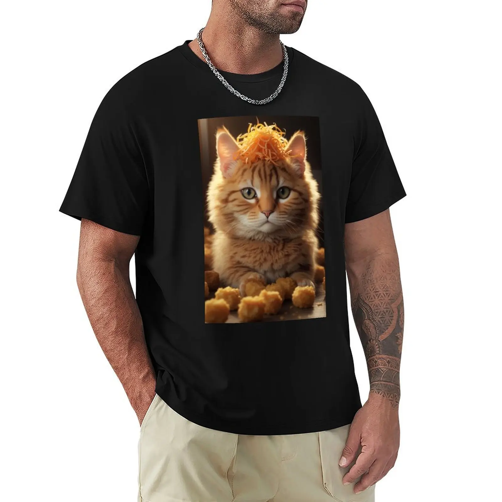 Tater Tot Cat T-Shirt Basic Solid Color Casual Tee Shirt