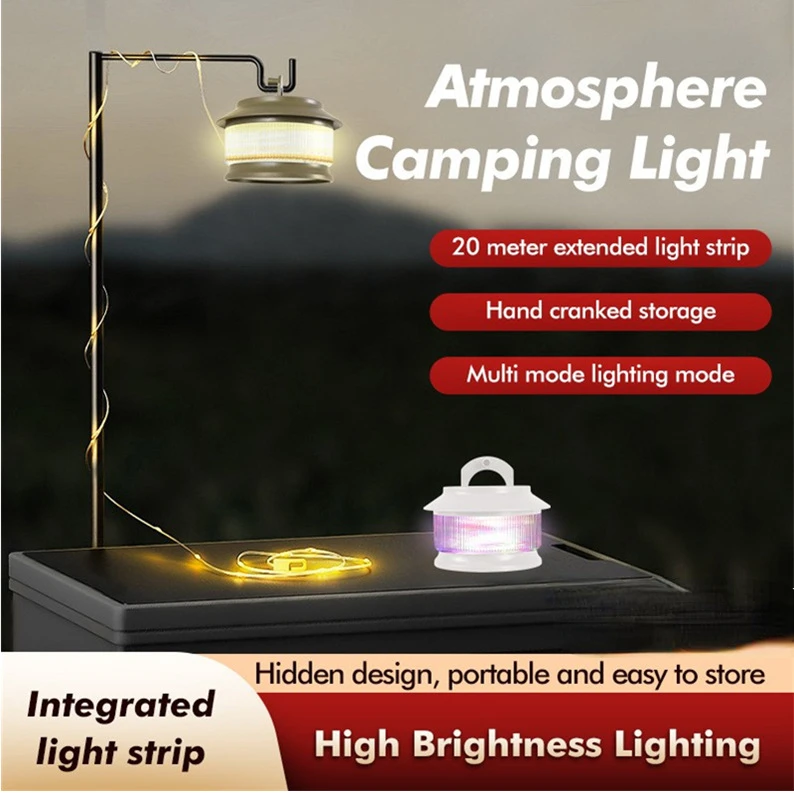 

Portable Camping Ambient Lantern 20M Long LED String Lights Rechargeable Outdoor Decor Waterproof Tent Lamp For Garden Courtard