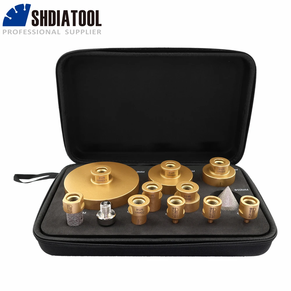 SHDIATOOL 12Pcs Diamond Drill Bits Set Dia6-110mm Hole Saw+50mm Bevelling Chamfer+20mm Milling Bits+Hex Adapter M14 Tile Bit Kit