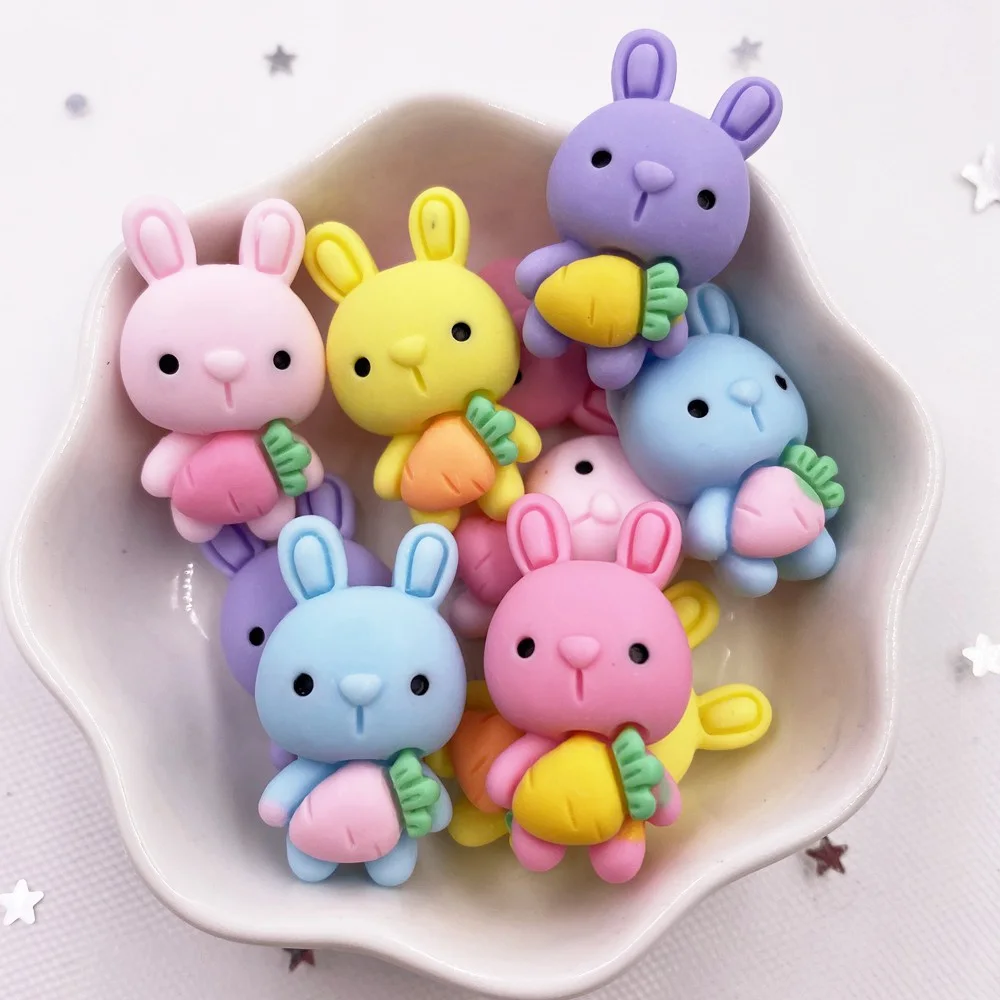 10Pcs Resin Colorful Kawaii Rabbit Radish Flatback Cabochon Stone Figurines Christmas Home Decor Accessorie DIY Scrapbook Crafts