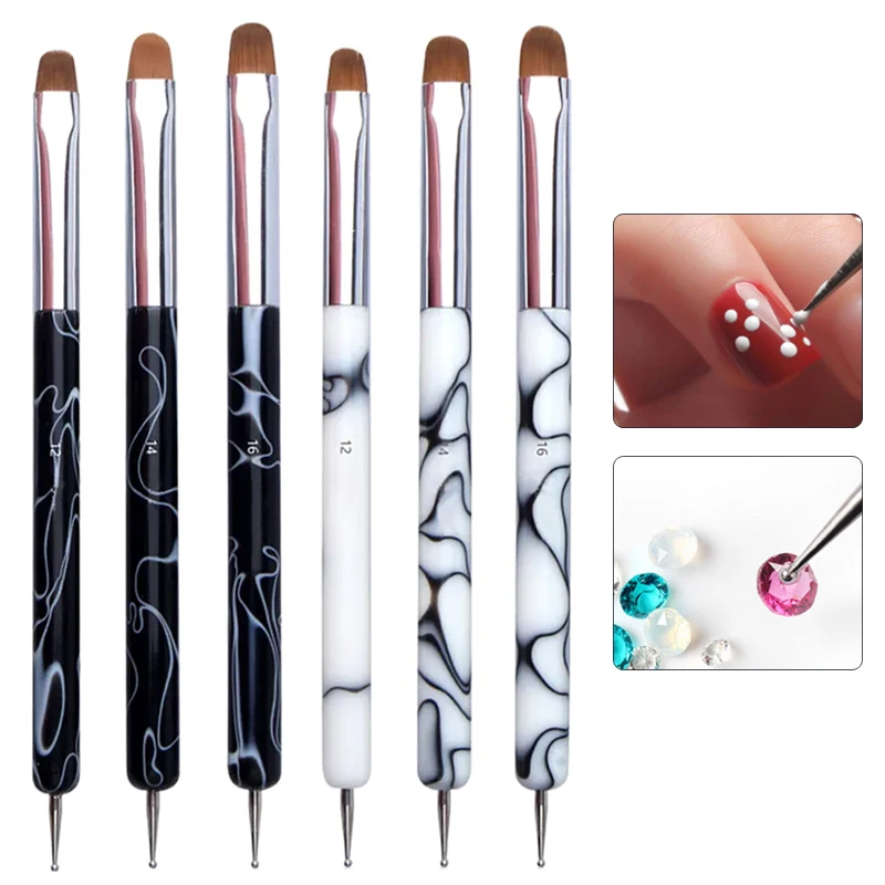 3pcs/Set Kolinsky Sable French Brushes Dual Head Nail Dotting Pen  Drawing Rhinestone Painting Tools DIY Manicure Accessories