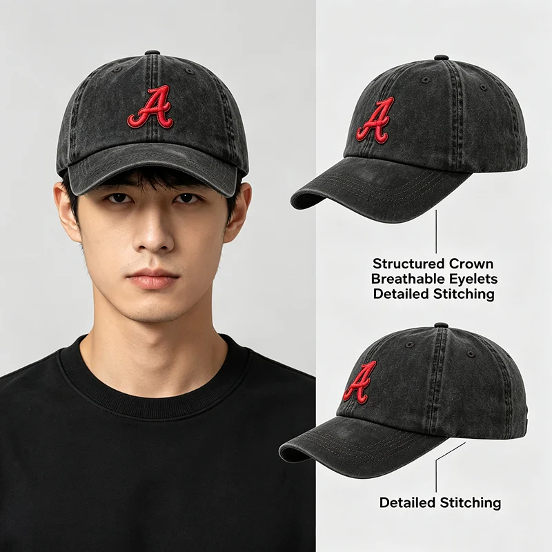Custom 26 Letters Embroidered Baseball Cap Personalized Initial Letter Adjustable Washed Hat Casual Daily Wear Cap for Men Women