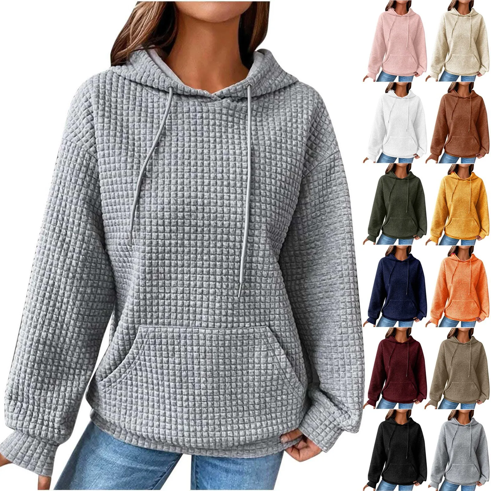 Women'S Hoodies Long Sleeve Casual  Solid Drawstring Hoodie Sweatshirts For Women Pullover With Pockets Roupas Femininas 2024