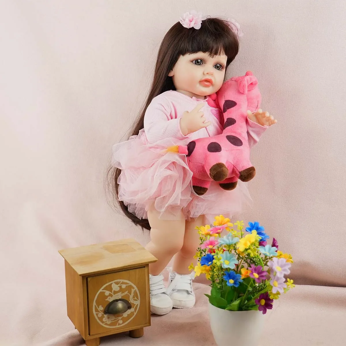 

JOYORA 22in 55cm Reborn Baby Girl Doll Silicone Vinyl Full Body Bebe Doll Newborn Long Hair Kids Playmates Birthday Gift Toy