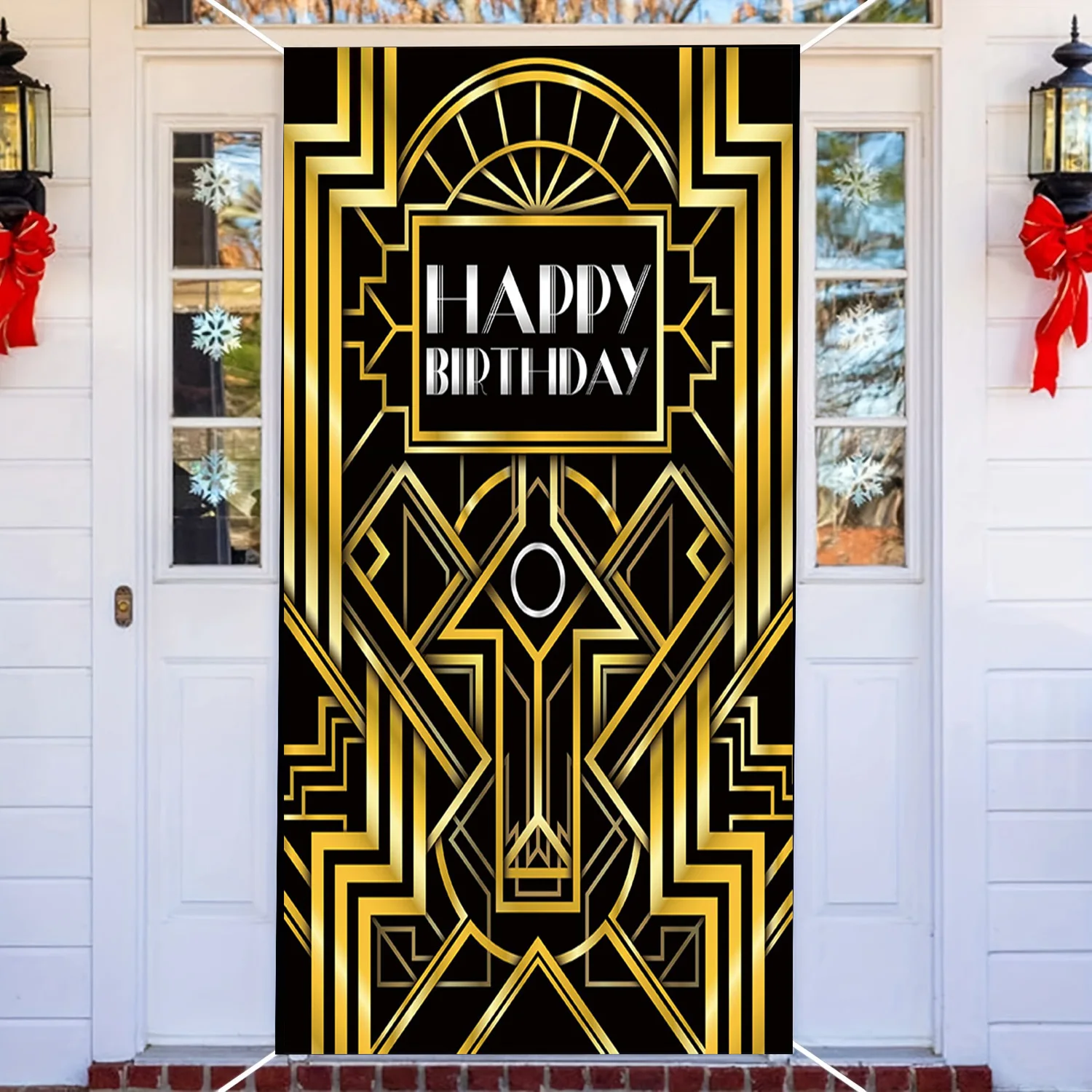 Gatsby Whisky Bar Party Background 1920s The Great Gatsby Birthday Wedding Newborn Party Black and Gold Lines Decor Door Curtain