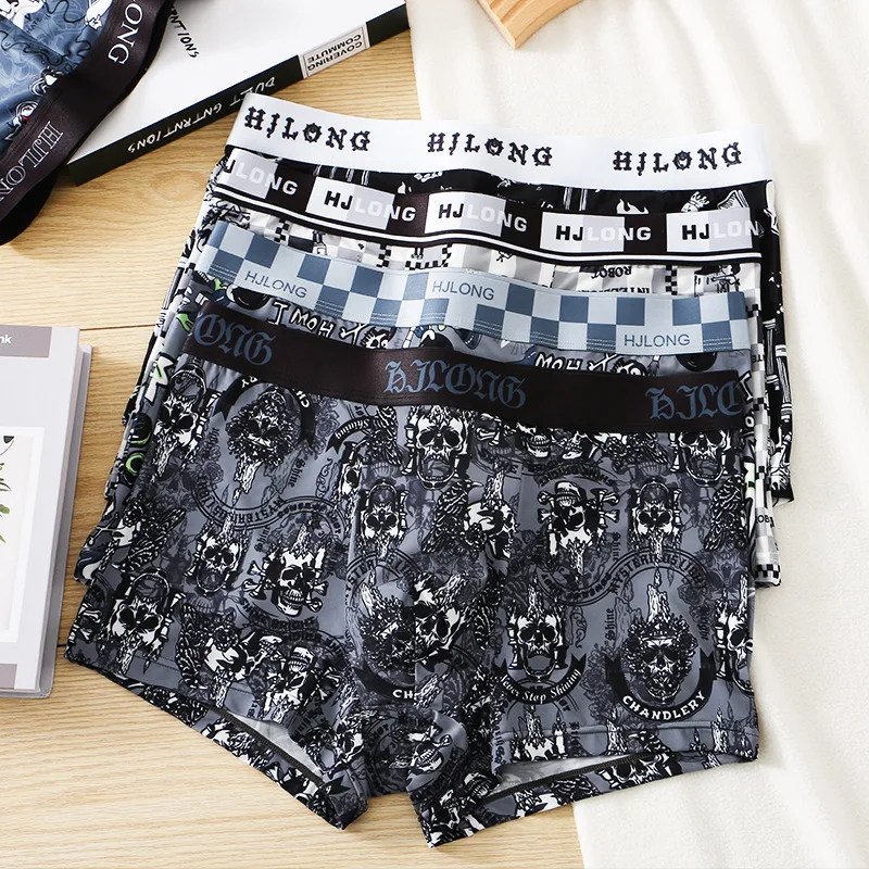 Men Cartoon Printed Underwear for Young People Mid Waist Slim Fit Breathable Ice Silk Thin Boxer Shorts Teenager Bottom Lingerie