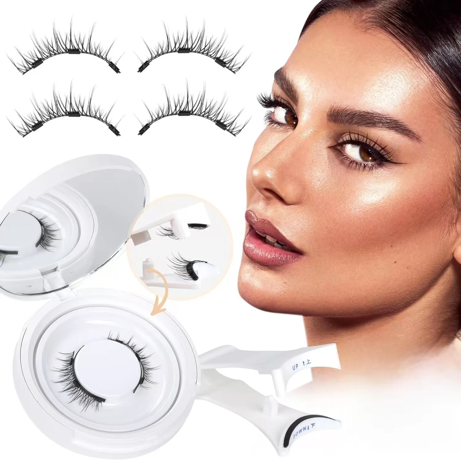 2Pairs Reusable Magnetic Lashes No Glue Needed Professional Premium 3D Magnetic Eyelash 3-Step Press On False Eyelash