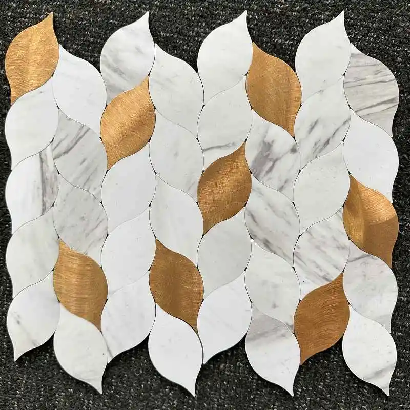 

4pcs/lot Mosaic Wall Tile Peel And Stick Self Adhesive Waterproof Aluminum composite Leaf-shaped Kitchen Bath Tile Backsplash180