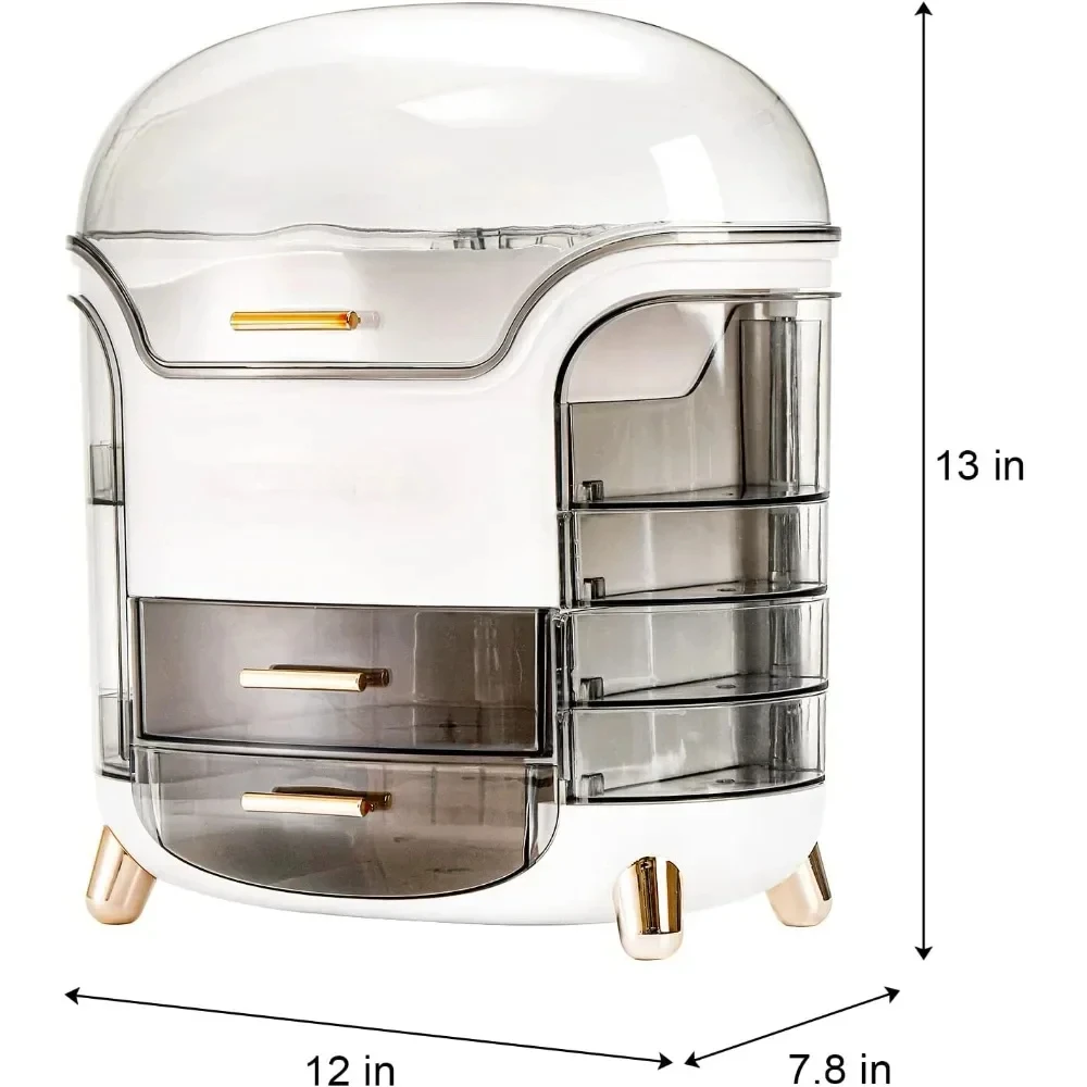 Makeup Storage Box Organizer with Dustproof Lid and Drawers, Clear Cosmetics Skincare Display Case for Vanity, Jewelry Lipsticks