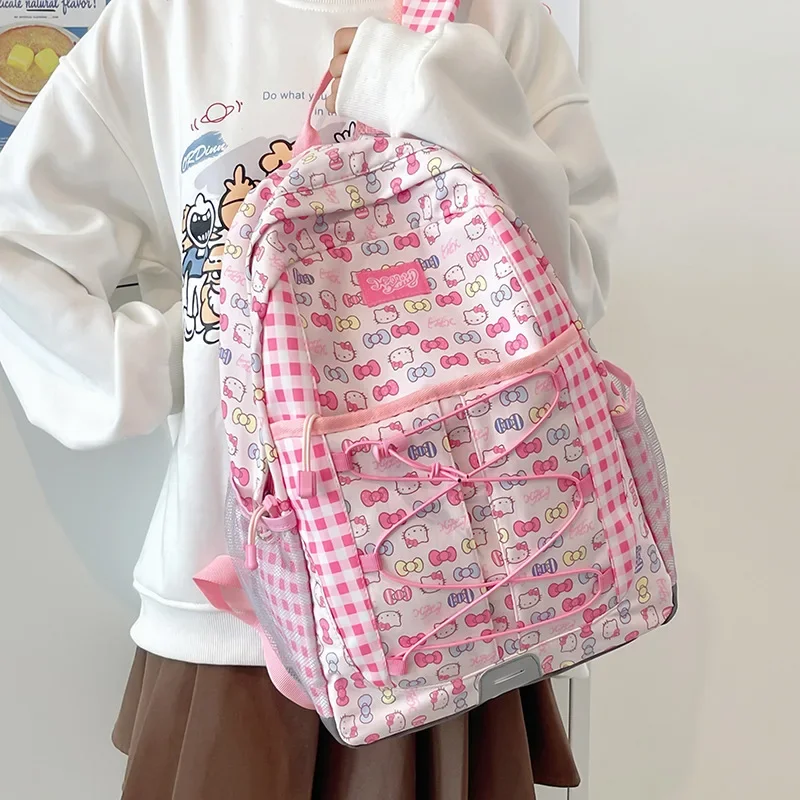 Sanrio Nieuwe Hello Kitty Student Schooltas Grote Capaciteit Schouderpad Casual En Lichtgewicht Waterdichte Cartoon Rugzak