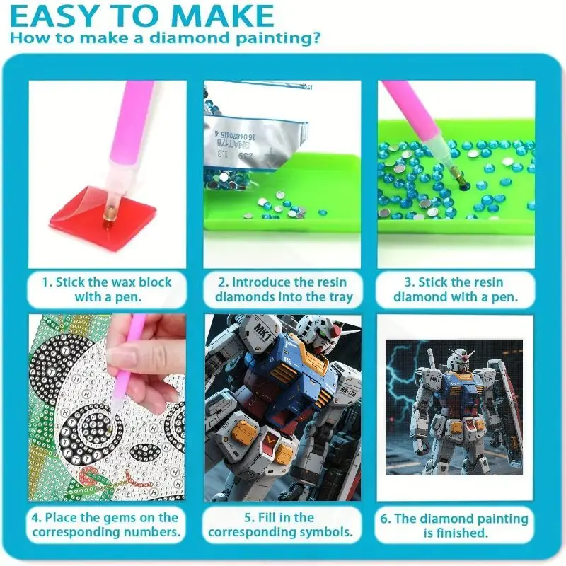 5D DIY Full Drill Diamond Painting Kit, Classic Mobile Suit Gundam RX-78-2 Mecha Robot Anime Character Diamond Art, Creative Hob