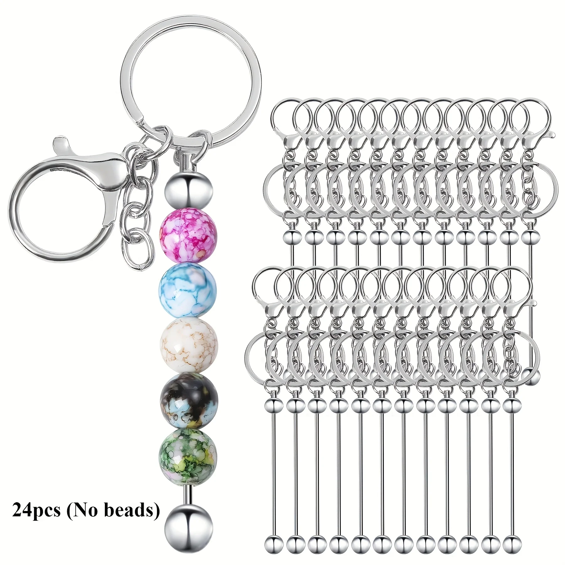 24pcs Men's DIY Keychain Making Supplies Beaded Key Rings Connecting Rods Handmade Beaded Keychains Decor Accessories  Bags