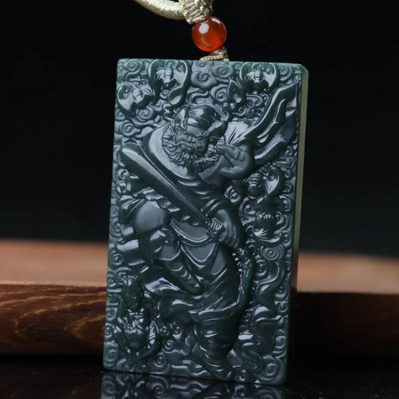 Natural Hetian Qing Jade Pendant Zhong Kui Ghost Catching Amulet Men