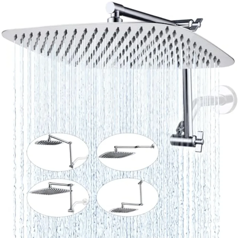 

All Metal 14 Inch Rain Shower Head with Adjustable Extension Arm Full-Body Large Shower Head for Spa-Like Rainfall 14 * 9 Inch