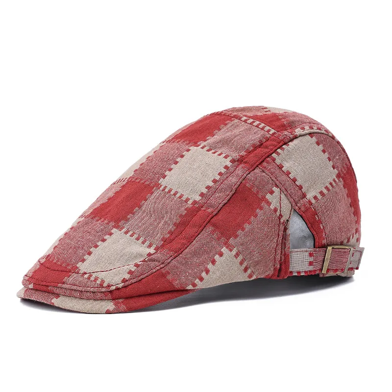 2024 Four Seasons Cotton Plaid Newsboy Caps Flat Peaked Cap Men and Women Painter Beret Hats 178