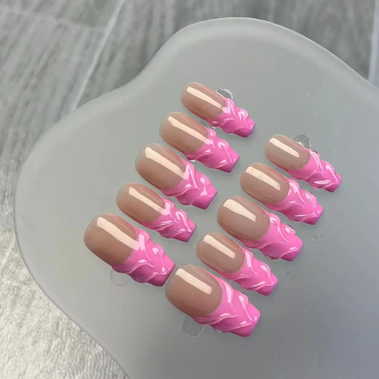 10Pcs French Handmade Almond Press On Nails Ballerina Simple Wearable False Nails Decoration Fake Nail Tips Art