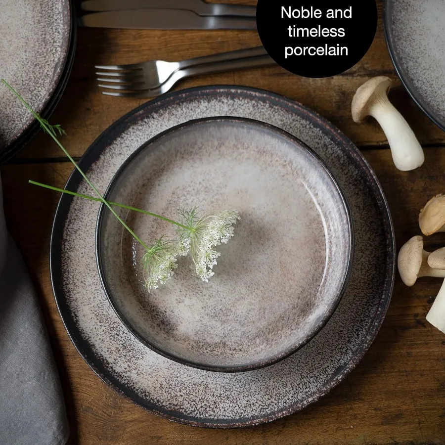 12-delige porseleinen serviesset voor 4 personen |   Inclusief 4 dinerborden, 4 dessertborden, 4 kommen |   Moderne beige keramische tafel