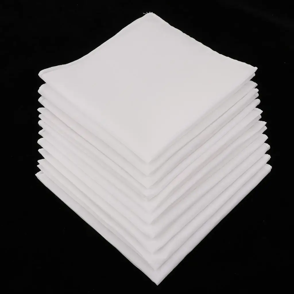 12 Pieces Men\'s Handkerchiefs Classic Solid White Pocket Square Bulk Set