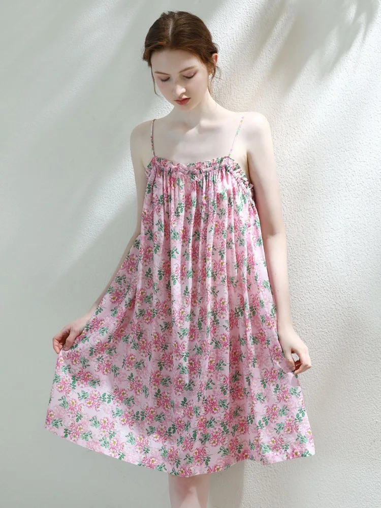 150kg Extra Large Size Floral Loose Mini Dress Printed Sweet Girlish Suspender Nightgown Pajamas Summer Comfortable Homewear