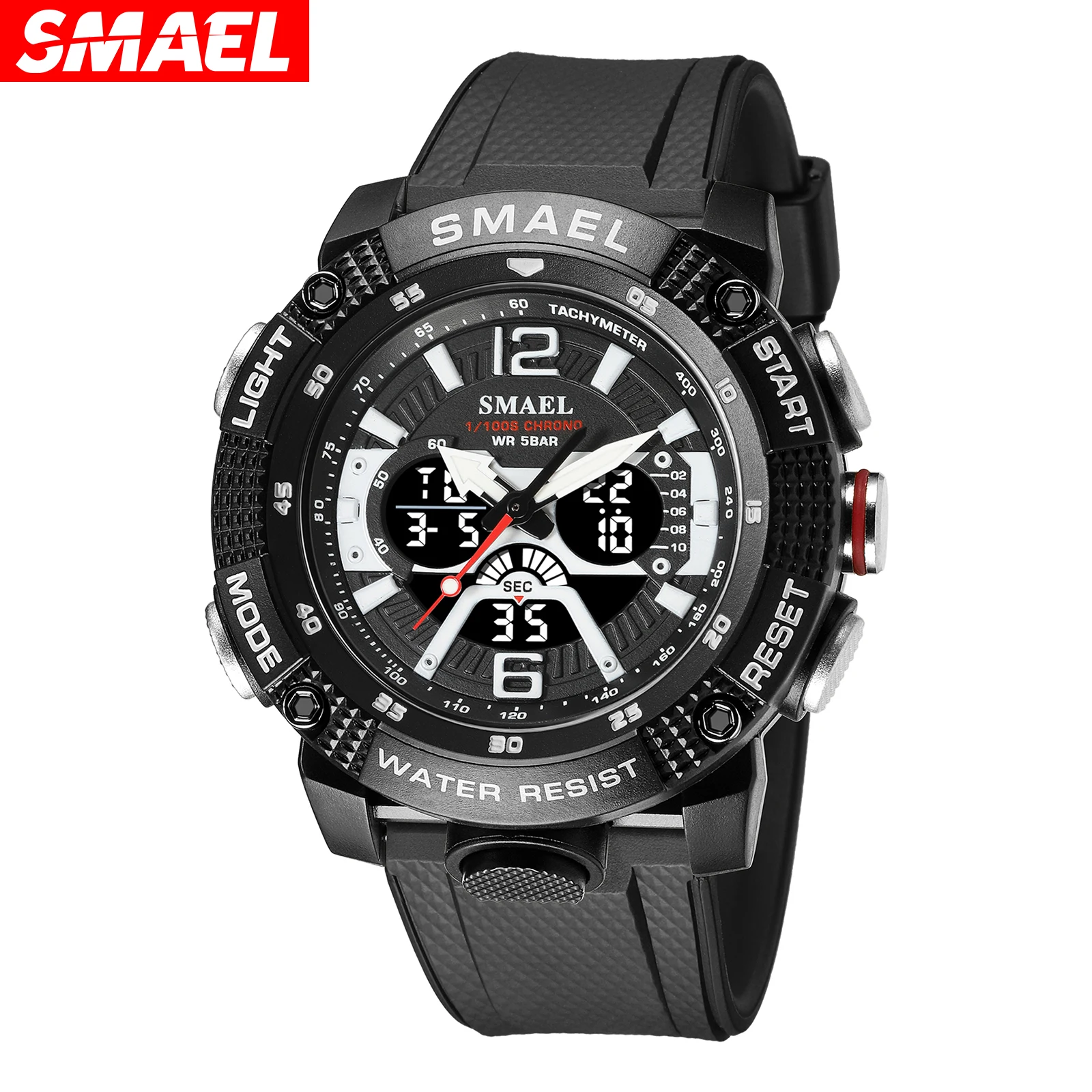 SMAEL 8058 Casual Waterproof Watch Digital Dual Display Outdoor Sports Multi-Function Luminous