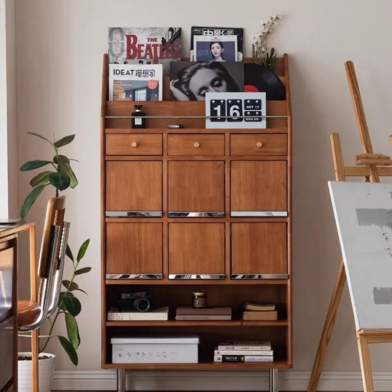 

Solid wood Nordic magazine simple Japanese living room study bookcase small apartment retro storage side cabinet locker medieval