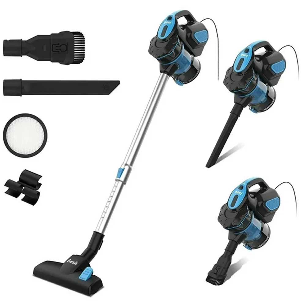 INSE Aspirador con Cable, Aspiradora Escoba de Succión Poderosa de 18kPa, Aspiradora Escopa 3 En 1 Vertical y de Mano para Hogar, Sofas, Mascotas, 600W, 1L, Hepa Filtro Lavable (Azul)