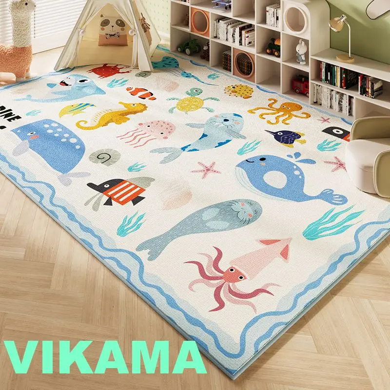 VIKAMA Crystal Velvet Cartoon Wind Baby Room Living Room Bedroom Baby Crawling Play Carpet Non-slip Cushioning Easy to Clean Rug