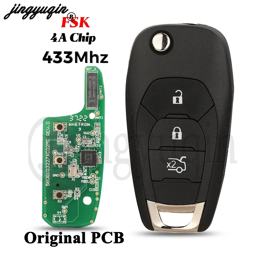 

jingyuqin 4A Chip 433Mhz Original PCB Car Remote Flip Key FSK For Chevrolet Cruze 2015 Cavalier Trax Sonic Spark 2019+