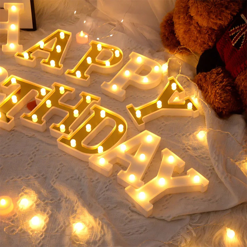 Gold White LED Alphabet Letter Number Light Luminous Battery Night Lamp Wedding Birthday Party Christmas Decoration For Home