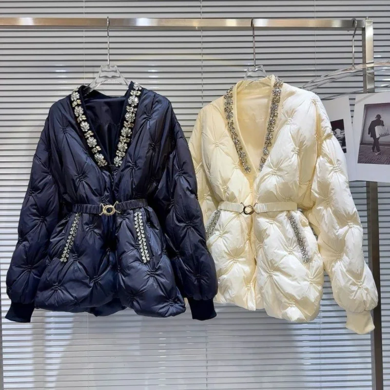 

Autumn Winter Cotton jacket Women Fashion Loose Casual Cotton-Padded coat Waistband Pure Colour Outerwear Female