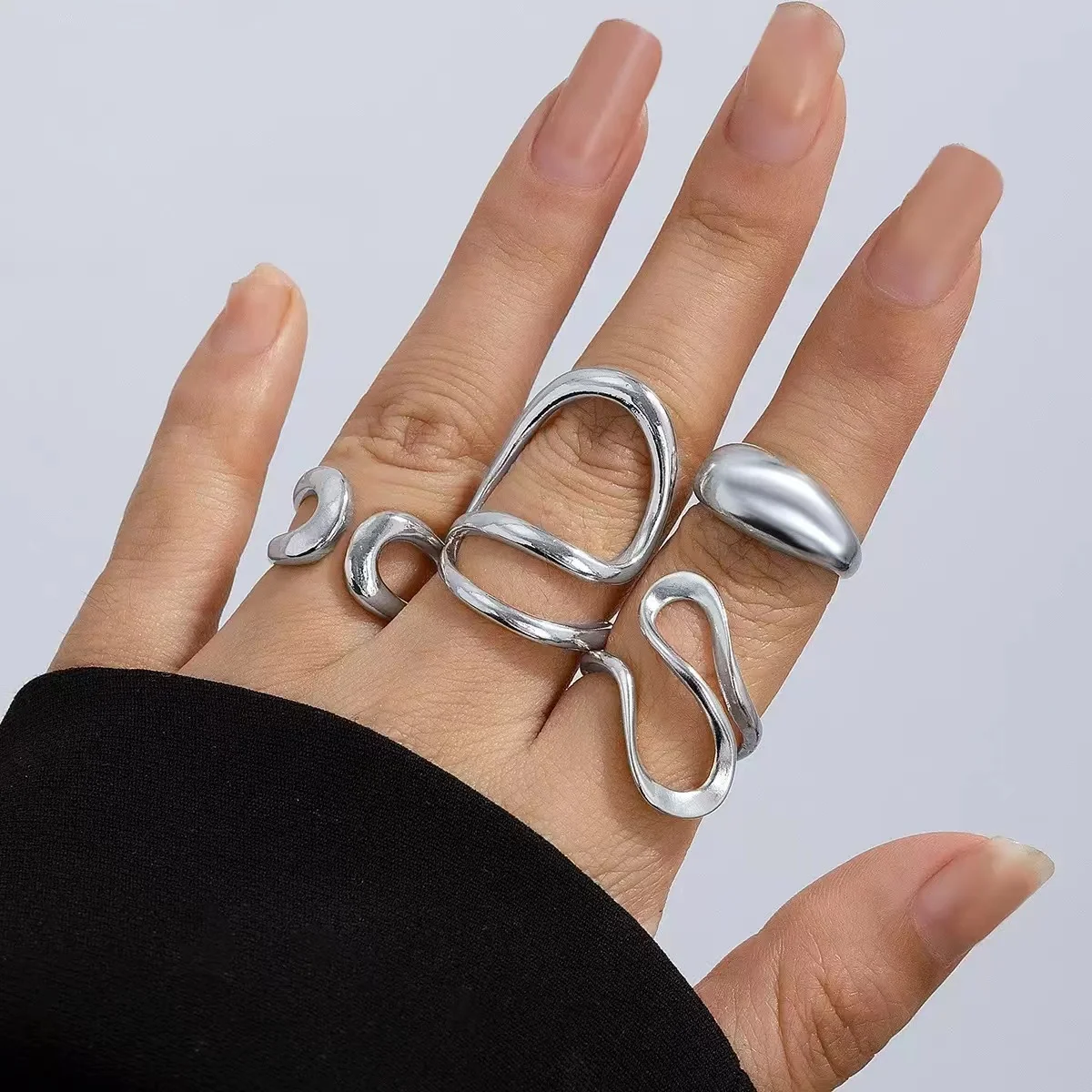 Cross-Border Hot Vintage Irregular C-shaped Open Ring Set Women Creative Geometric Finger Knuckle Ring Couple Jewelry! Attachmen image 2